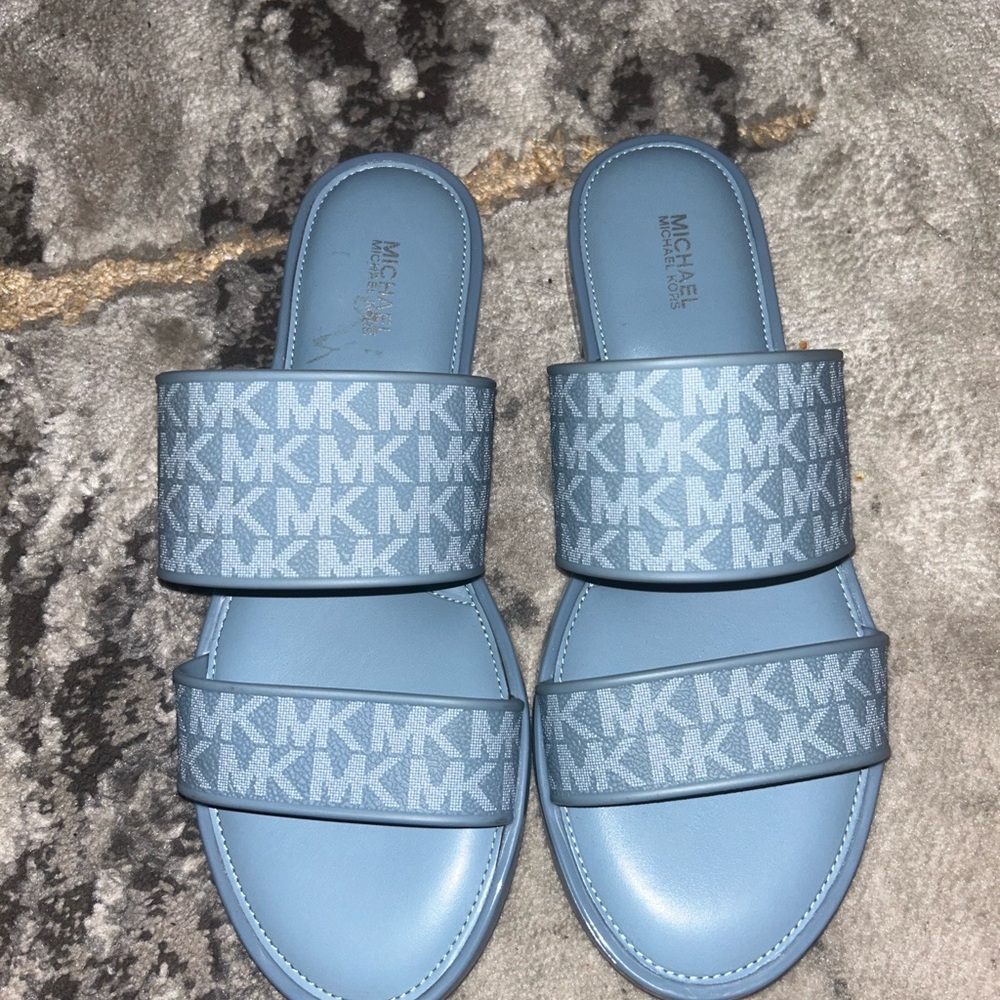 Michael Kors Light Blue MK Logo Slides